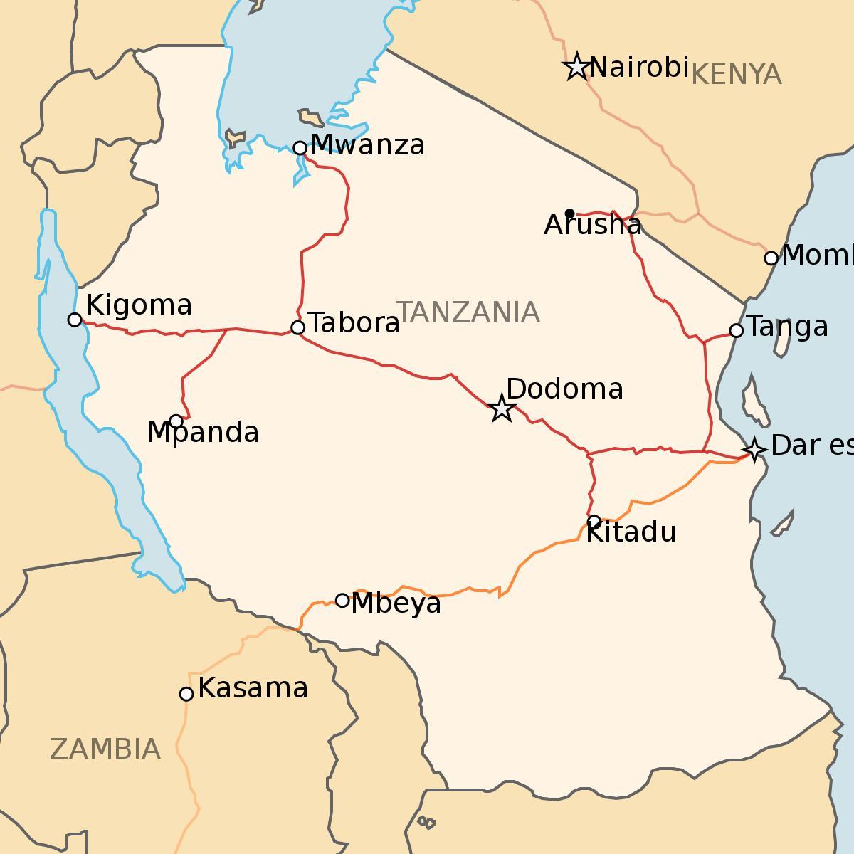 Mapa de tanzania ferroviaria