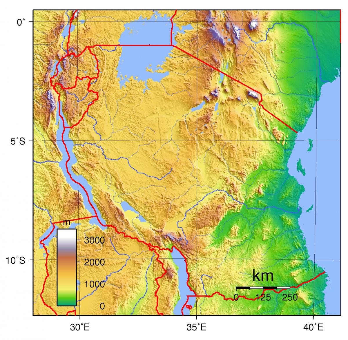 tanzania mapa topográfico