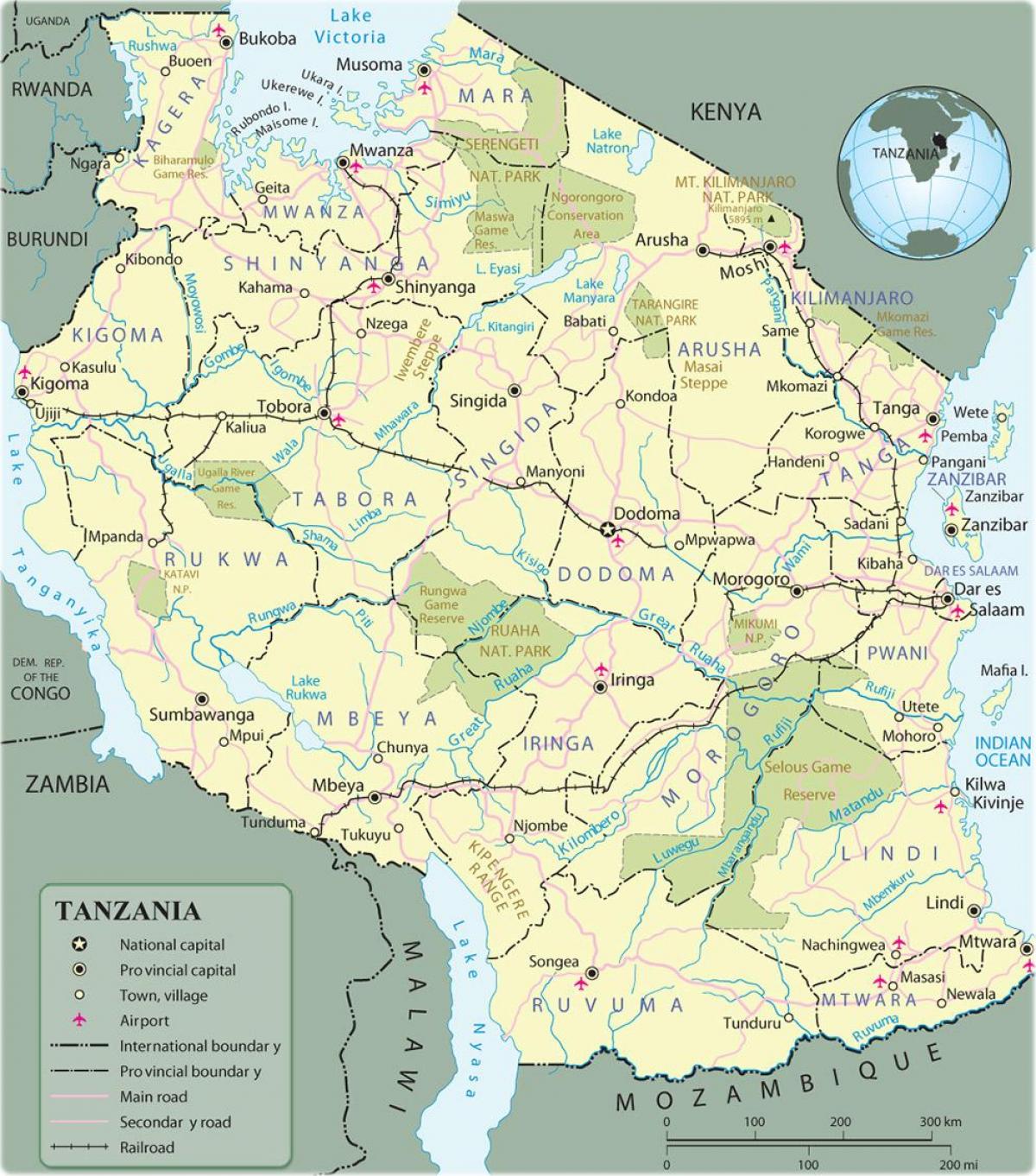 tanzania atraccións turísticas mapa