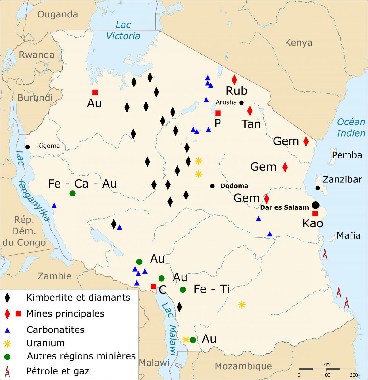 Mapa de tanzania recursos naturais