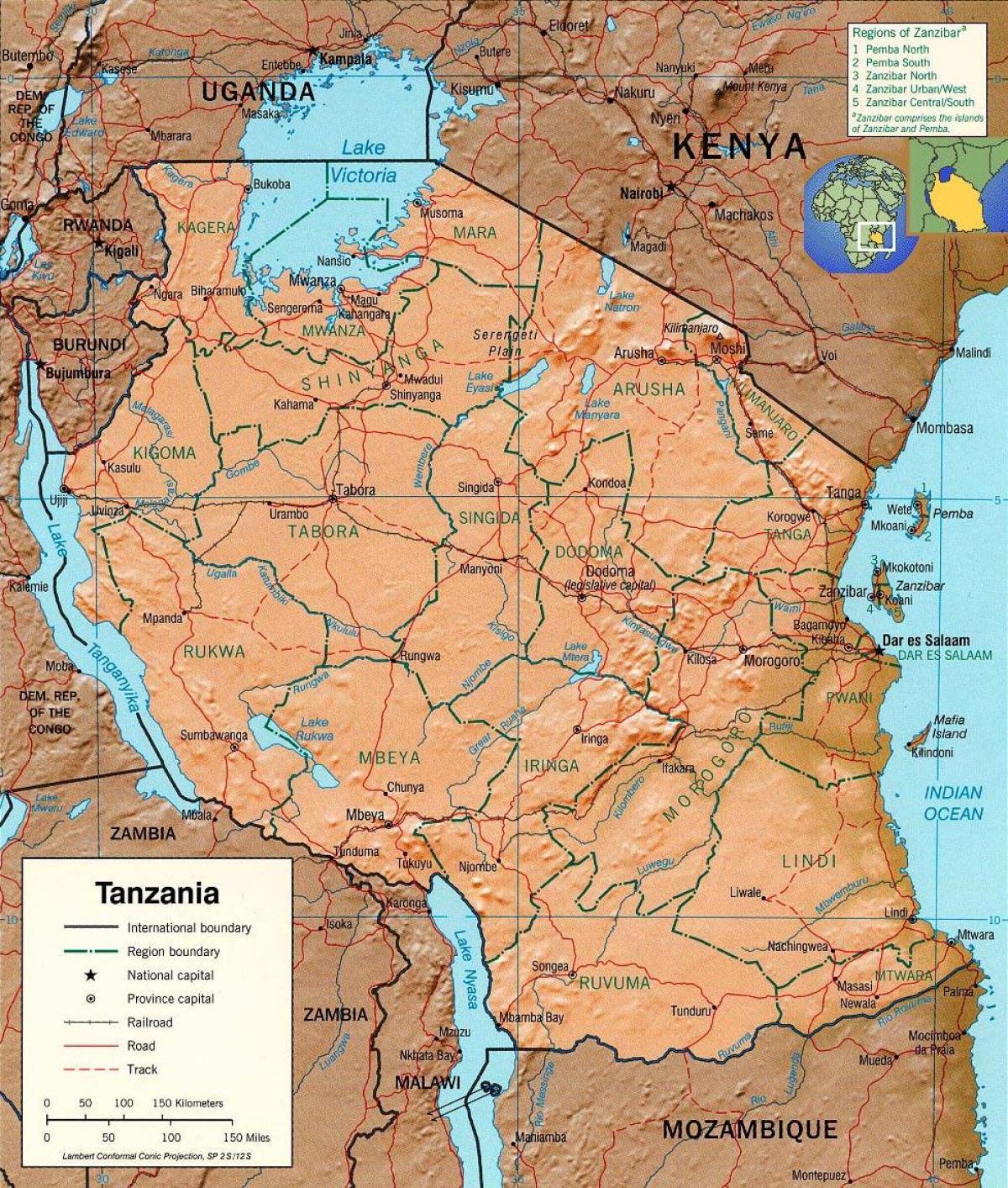 tanzania xeográfica mapa
