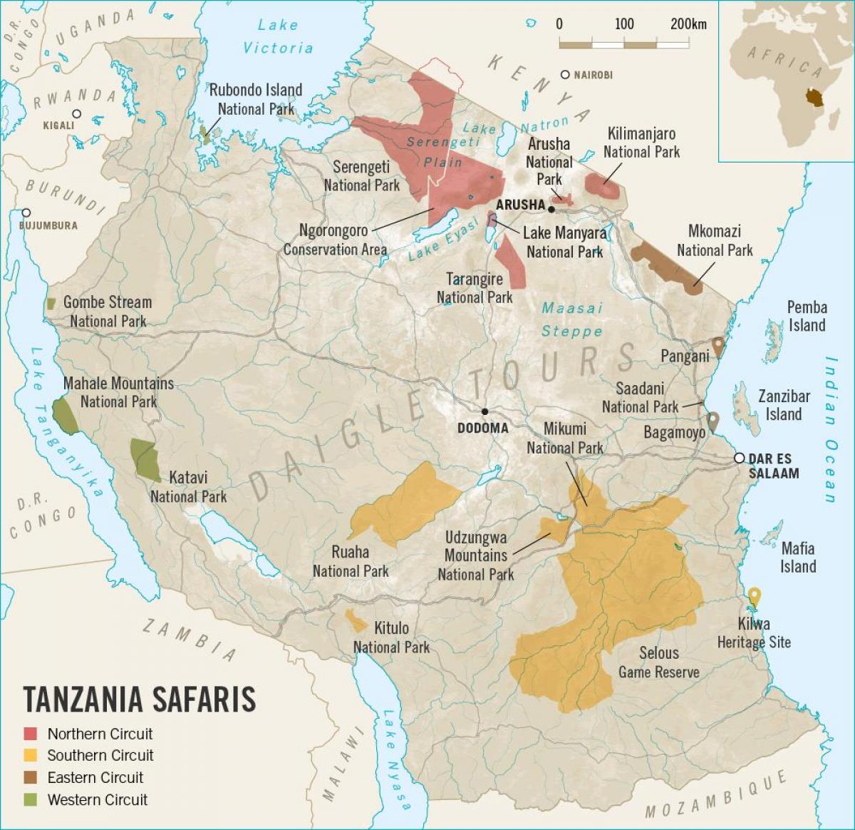 Mapa de tanzania xogo reservas