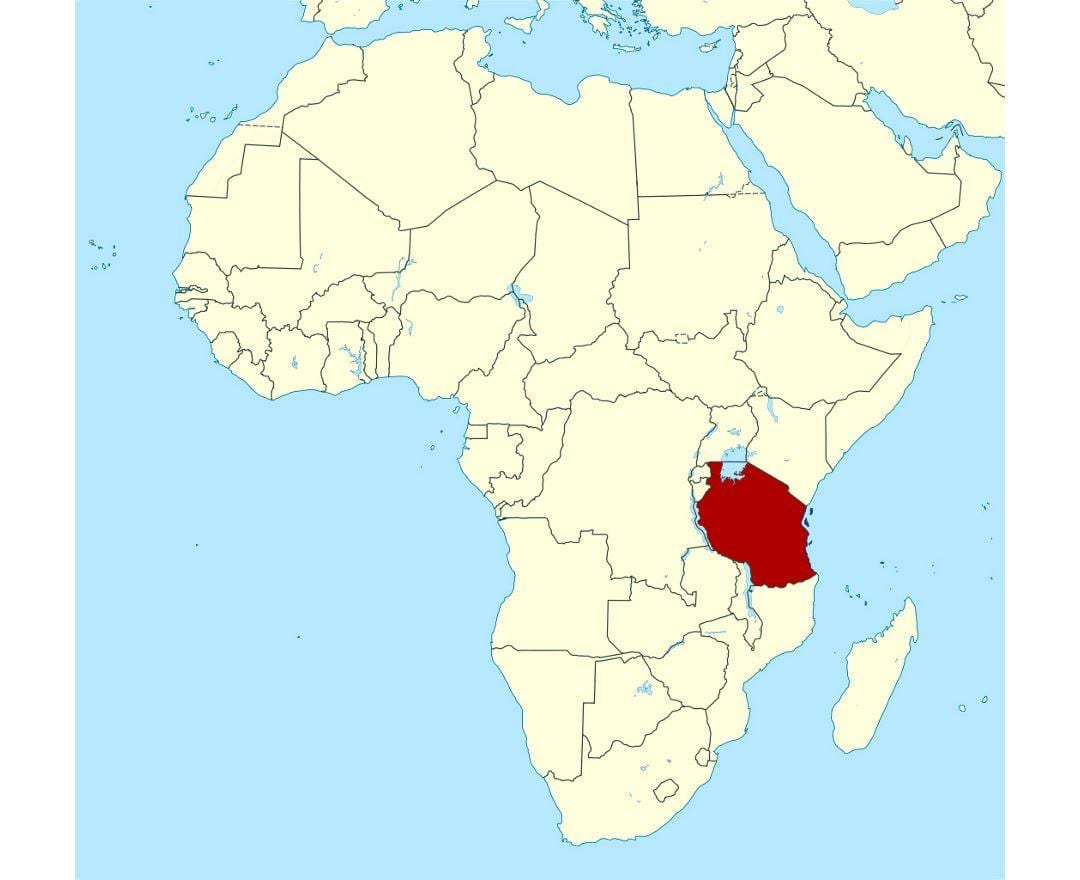 Mapa de localización de tanzania no mundo