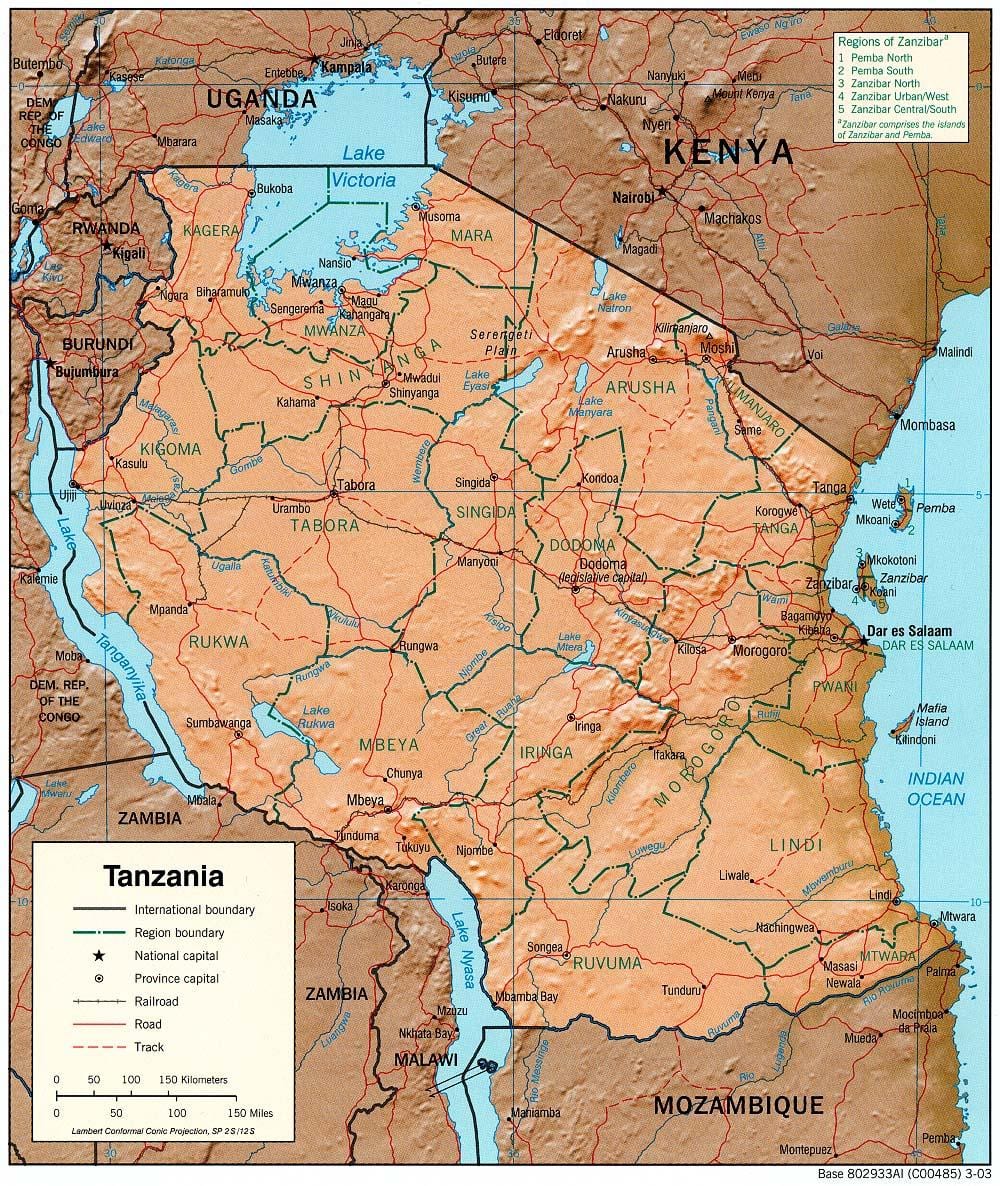 mapa de tanzania mostrando lugares históricos