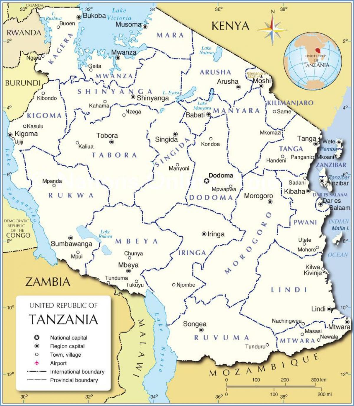 tanzania administrativa mapa