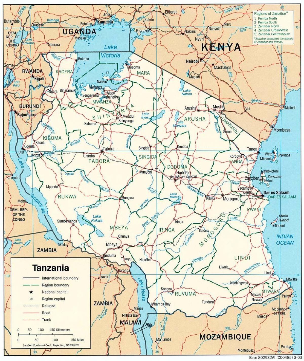 mapa de tanzania con cidades