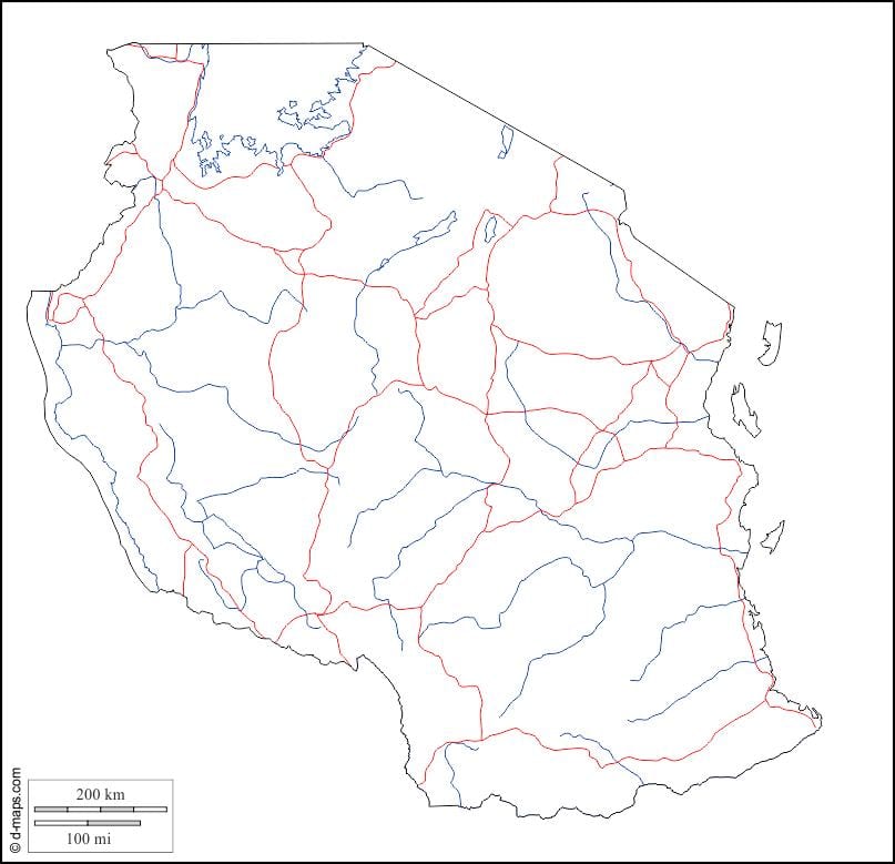 en branco mapa de tanzania