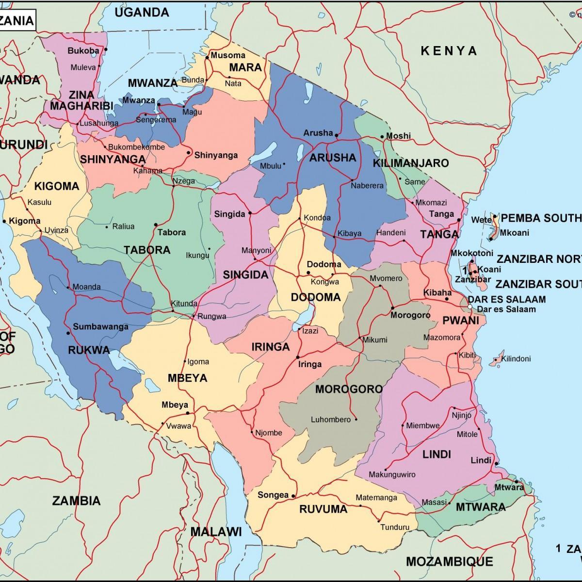Mapa de tanzania política