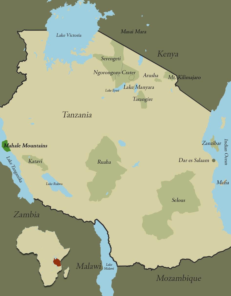 Mapa de tanzania montañas