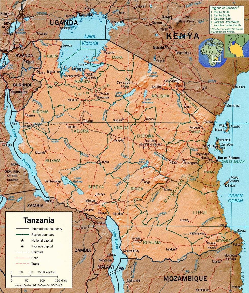 tanzania xeográfica mapa