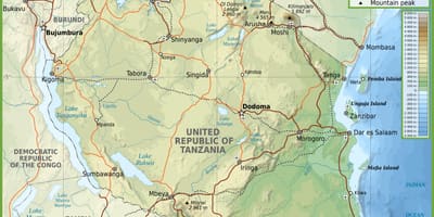 Mapa de estrada tanzania con distancias