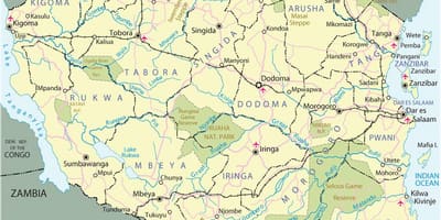 Tanzania atraccións turísticas mapa