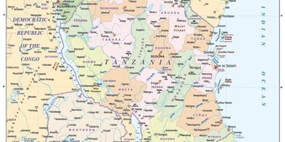 Mapa de tanzania e os países veciños